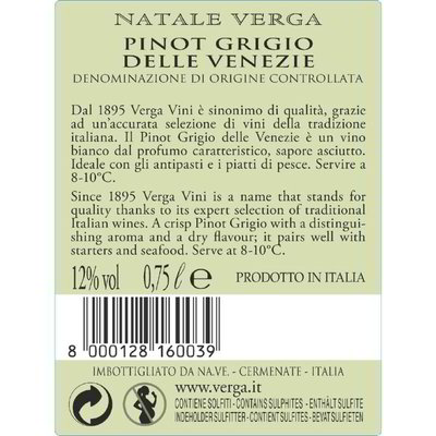 Vino Pinot Grigio Delle Venezie Natale Verga Lt 0 75 Iperal Spesa Online